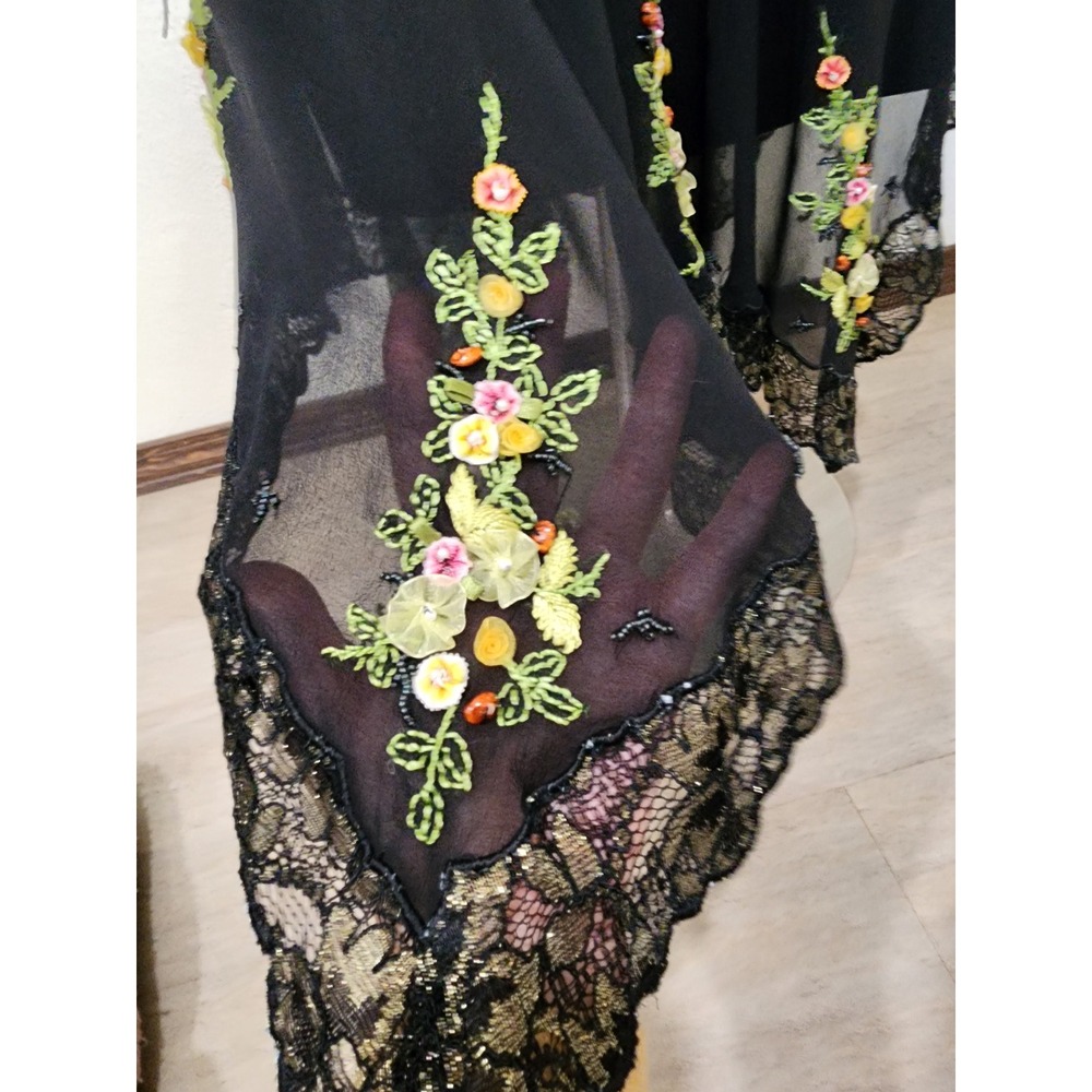 Vintage Sue Wong Silk Fairy Dress 90s Y2K Embroidered Floral Lace Black size 6 - Picture 7 of 16